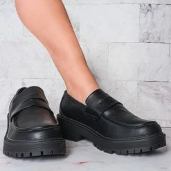 Forever Link New Chief60 Penny Loafers Platform Lug Sole - Vintage Creepers Chunky Work Flat Pumps Shoes Chunky Block Heel