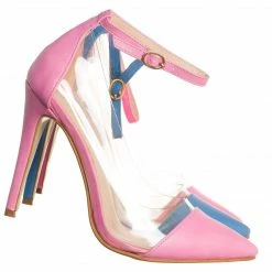 Liliana Olga1 Clear Lucite Pointed Toe Pump, Women Ankle Strap Transparent Shoes New