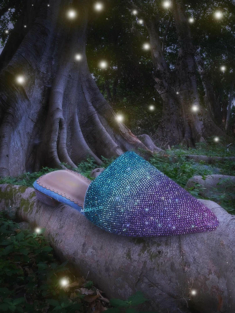 Wild Rose Elina1 Rhinestone Crystal Embellished Flat Mule - Womens Fancy Shiny Pointy Shoe