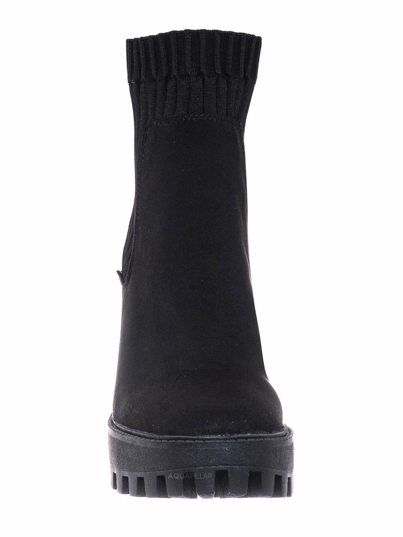 Bamboo Intense01 Chelsea Boots W Elastic Knit Sweater Sock - Threaded Lug Sole Bootie New