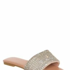 Top Moda Mesa27 Rhinestone Crystal Wide Vamp Slide, Women Summer Slipper