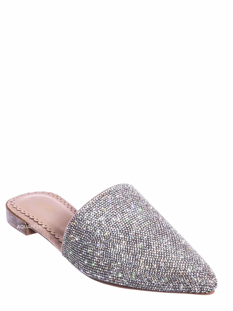 Wild Rose Elina1 Rhinestone Crystal Embellished Flat Mule - Womens Fancy Shiny Pointy Shoe