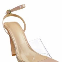 Wild Diva New Maze01 Lucite Transparent Open Square Toe Sandal - Clear Chucky Triangle Heel