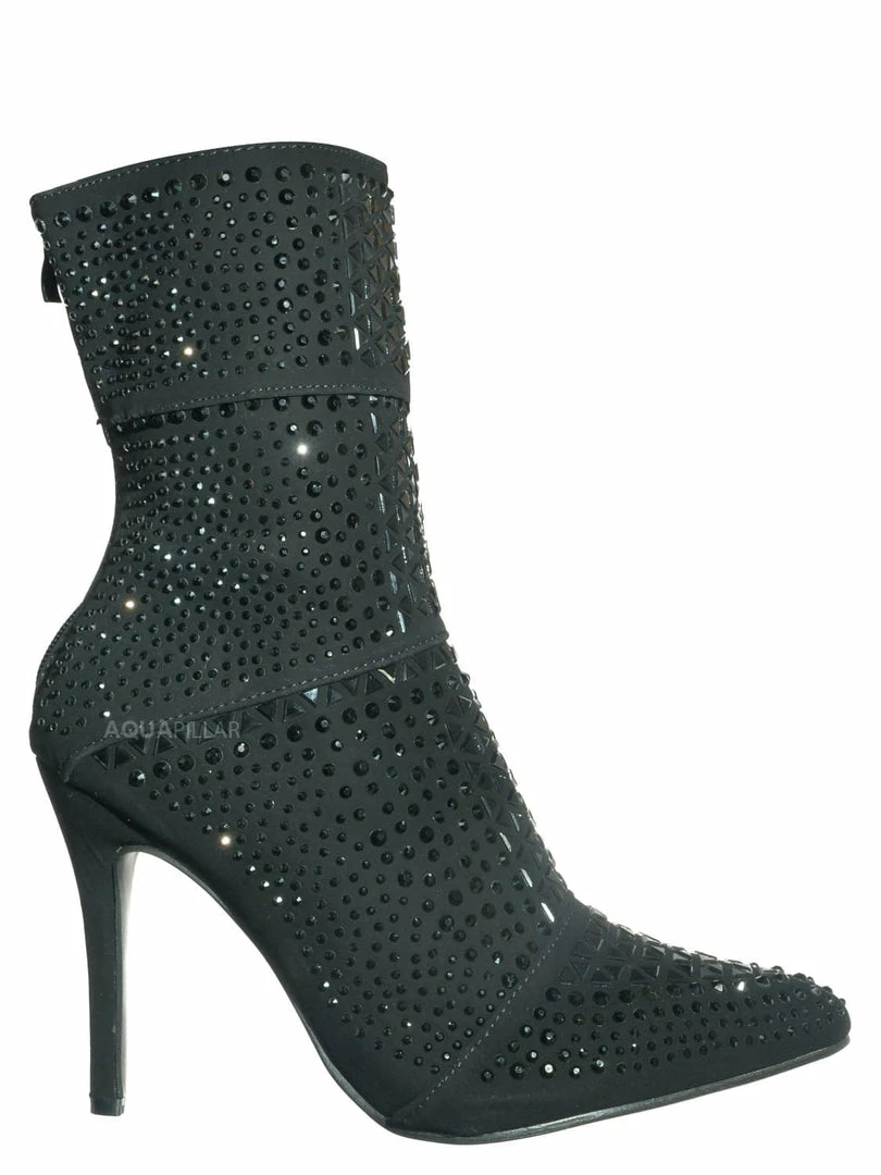 Forever Link Event98 Rhinestone Studded Stiletto Bootie- Womens Crystal Ankle Height Boot