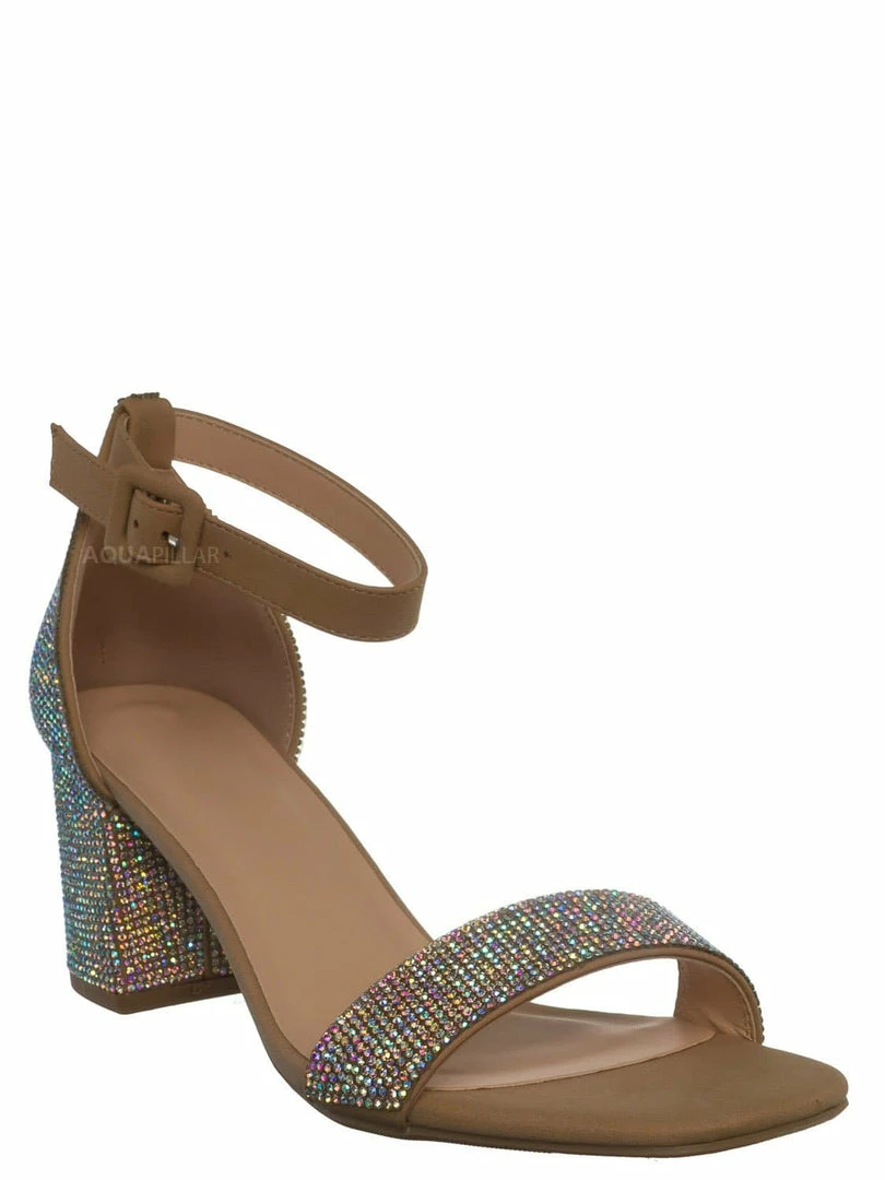 Delicious Crete Rhinestone Block Heel Sandal - Women Dance Shoes New