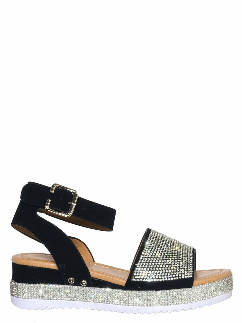 Forever Link New Luxury96K Kids Rhinestone Glitter Flatform Sandal - Little Girl Crystal Platform