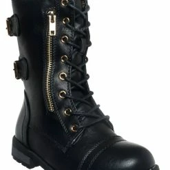 Forever Link New Mango71K Children Combat Boots - Kids Calf High Utilitarian Shoes