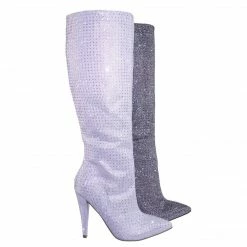 Anne Michelle New Magnolia13 Rhinestone Crystal W Glitter High Heel Strass Dress Boots