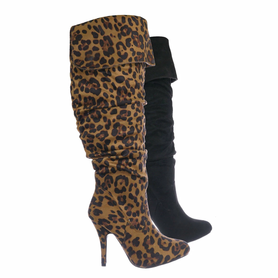 Fabulous Focus36 Knee High Foldable Wrinkle Dress Boots - Women Slouch High Heel Shoe