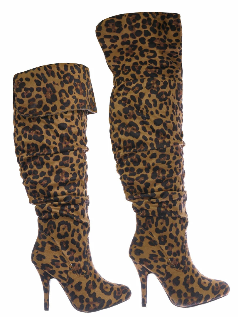 Fabulous Focus36 Knee High Foldable Wrinkle Dress Boots - Women Slouch High Heel Shoe