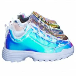 Forever Link Adobe11 Lightweight Foam Shark Tooth Platform Holographic Vinyl Metallic Sneaker