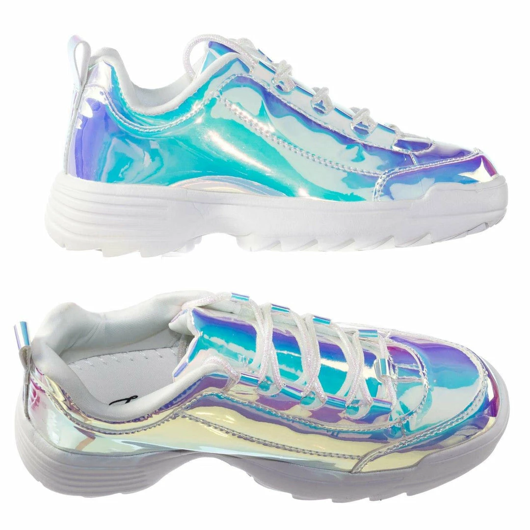 Forever Link Adobe11 Lightweight Foam Shark Tooth Platform Holographic Vinyl Metallic Sneaker