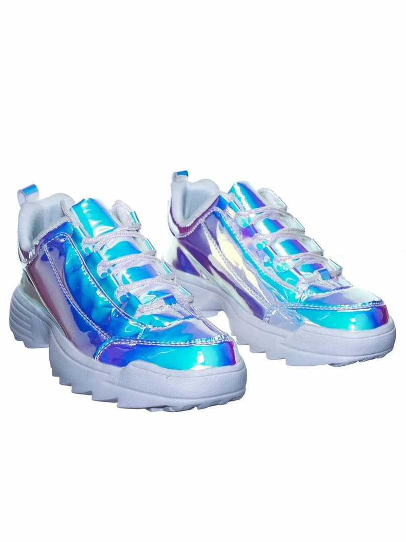 Forever Link Adobe11 Lightweight Foam Shark Tooth Platform Holographic Vinyl Metallic Sneaker