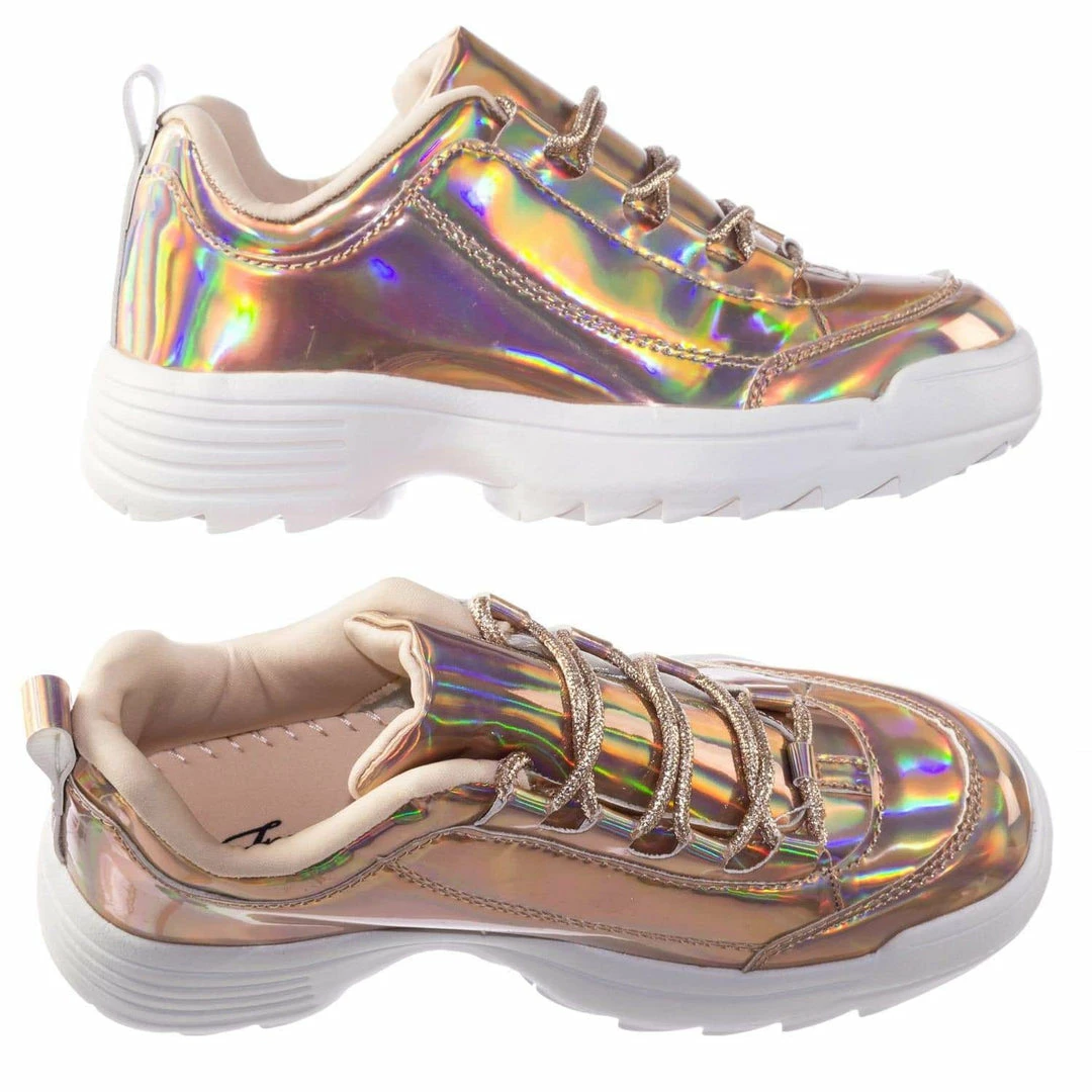 Forever Link Adobe11 Lightweight Foam Shark Tooth Platform Holographic Vinyl Metallic Sneaker