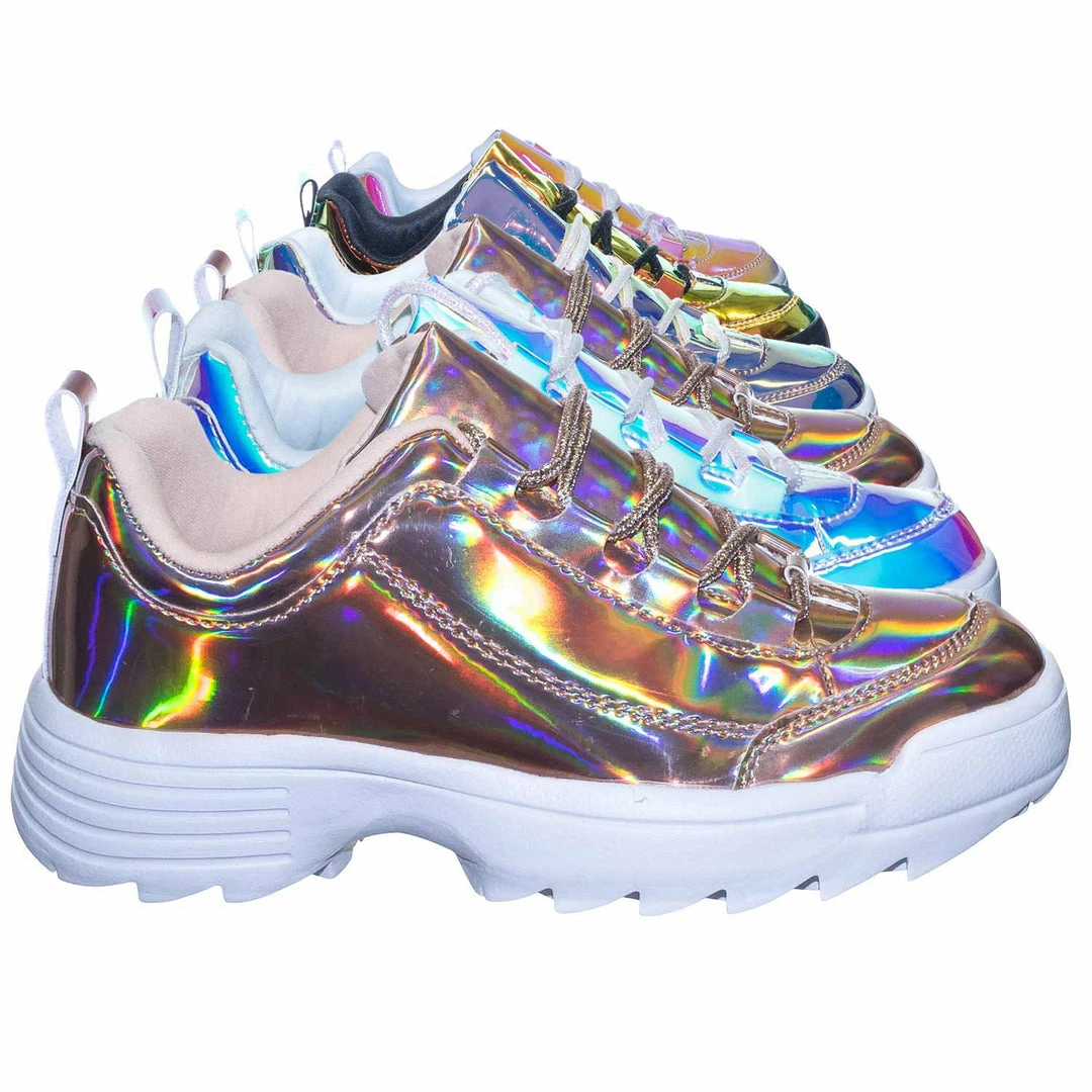 Forever Link Adobe11 Lightweight Foam Shark Tooth Platform Holographic Vinyl Metallic Sneaker