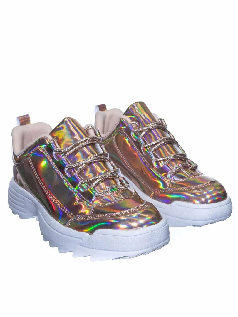 Forever Link Adobe11 Lightweight Foam Shark Tooth Platform Holographic Vinyl Metallic Sneaker