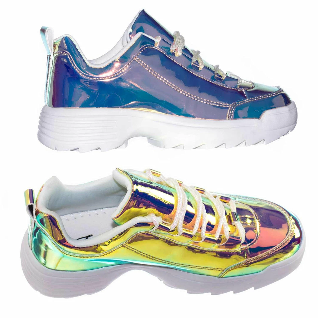 Forever Link Adobe11 Lightweight Foam Shark Tooth Platform Holographic Vinyl Metallic Sneaker