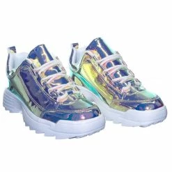 Forever Link Adobe11 Lightweight Foam Shark Tooth Platform Holographic Vinyl Metallic Sneaker