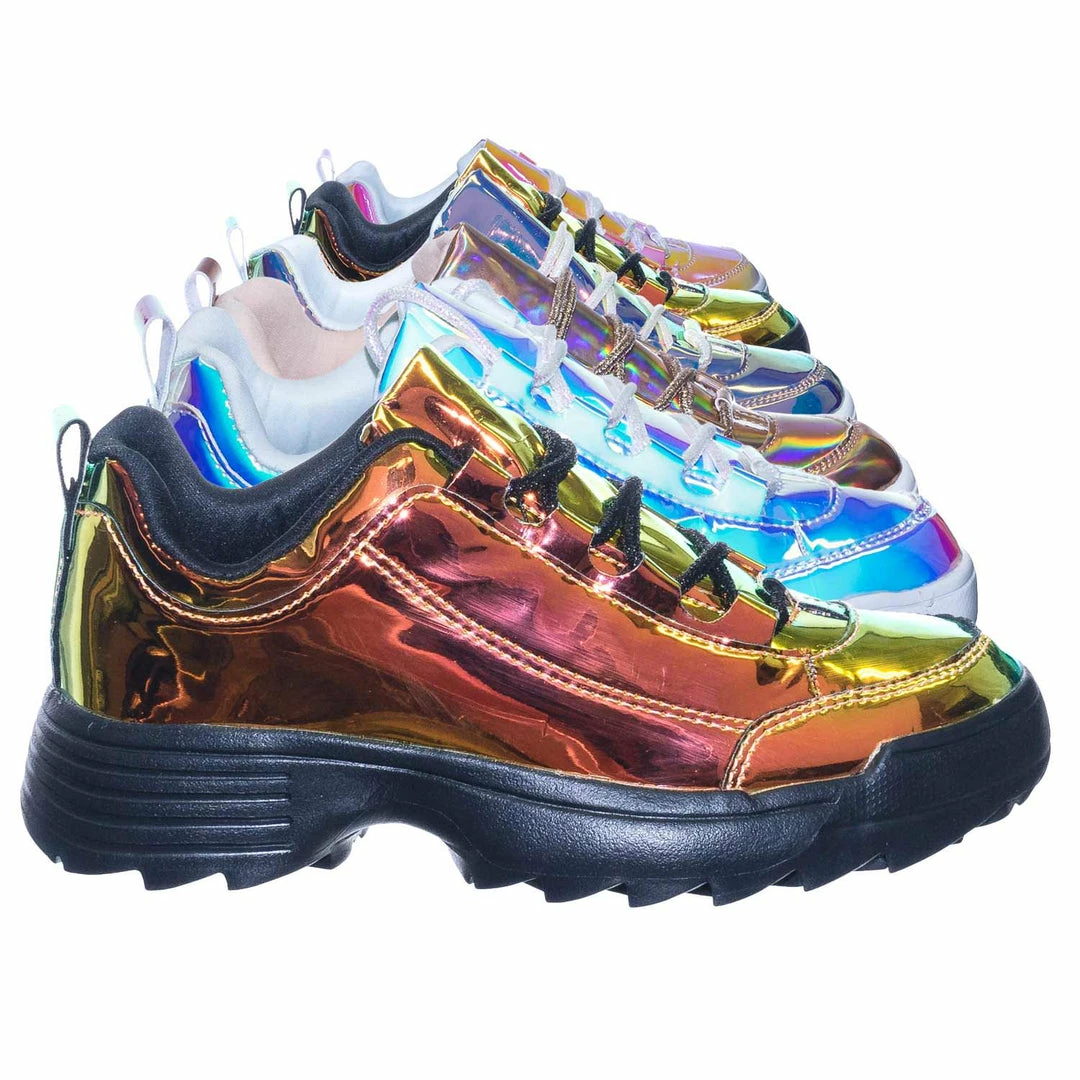 Forever Link Adobe11 Lightweight Foam Shark Tooth Platform Holographic Vinyl Metallic Sneaker