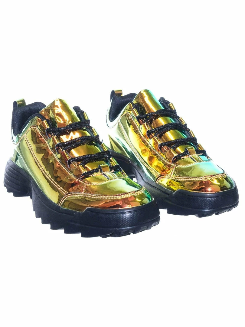 Forever Link Adobe11 Lightweight Foam Shark Tooth Platform Holographic Vinyl Metallic Sneaker