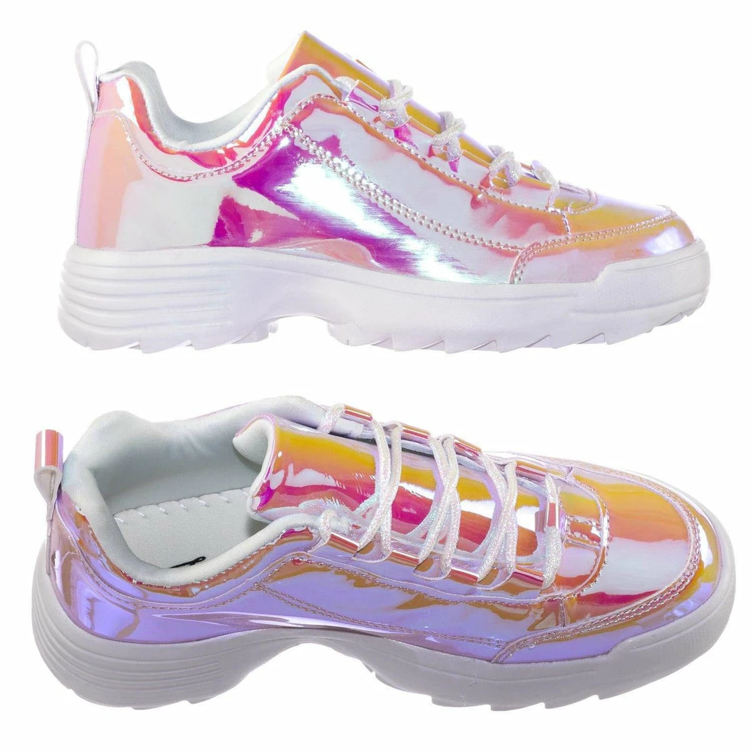 Forever Link Adobe11 Lightweight Foam Shark Tooth Platform Holographic Vinyl Metallic Sneaker