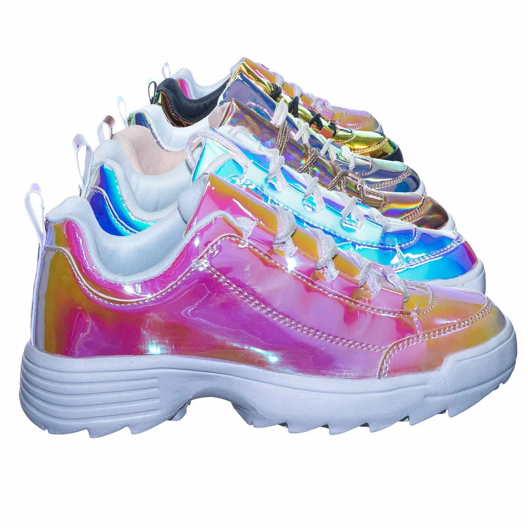 Forever Link Adobe11 Lightweight Foam Shark Tooth Platform Holographic Vinyl Metallic Sneaker