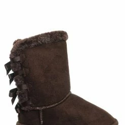 Forever Link Ann34K Girl Shearling Faux Fur Pull Ons - Children Mid Calf Mukluk Slipper Boot