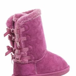 Forever Link Ann34K Girl Shearling Faux Fur Pull Ons - Children Mid Calf Mukluk Slipper Boot
