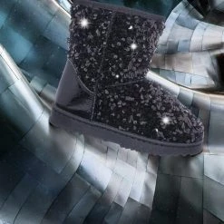 Forever Link Annie42 Sequinned Faux-Fur Lined Mukluk Boots - Women's Mid Calf Winter Shoes