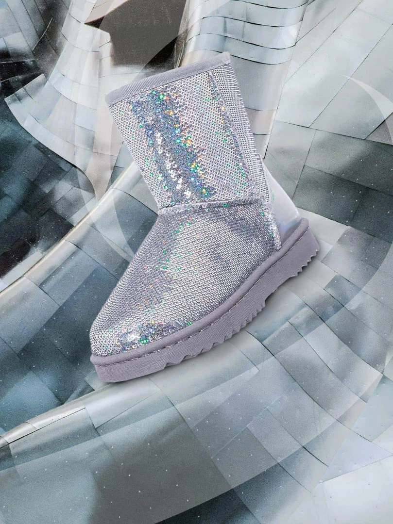 Forever Link Annie42 Sequinned Faux-Fur Lined Mukluk Boots - Women's Mid Calf Winter Shoes