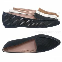 Forever Link New Arrow11 Pointed Toe Perforated Loafer - Women Flat Slipper W Hole Cutout