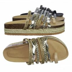 Forever Link Atarah01 Molded Footbed Espadrille Flatform Sandal W Rhinestone Metallic Strap New