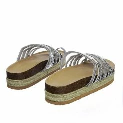 Forever Link Atarah01 Molded Footbed Espadrille Flatform Sandal W Rhinestone Metallic Strap New