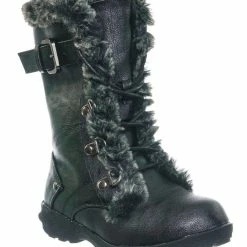 Forever Link New Aura20K Girls Shearling Combat Boots - Children Kids Faux Fur Military Tactical