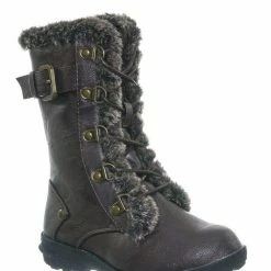 Forever Link New Aura20K Girls Shearling Combat Boots - Children Kids Faux Fur Military Tactical