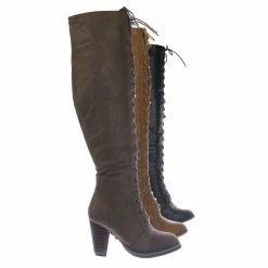 Forever Link New Camila48 Over Knee High Heel Combat Boot - Women Fashion Military Lace Up Shoe