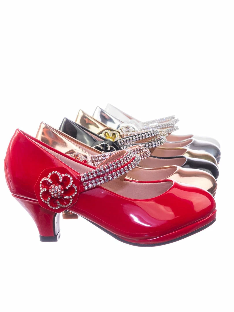 Forever Link Dana18K Children Girl High Heel Dress Pump W Rhinestone Crystal Rose Mary Jane