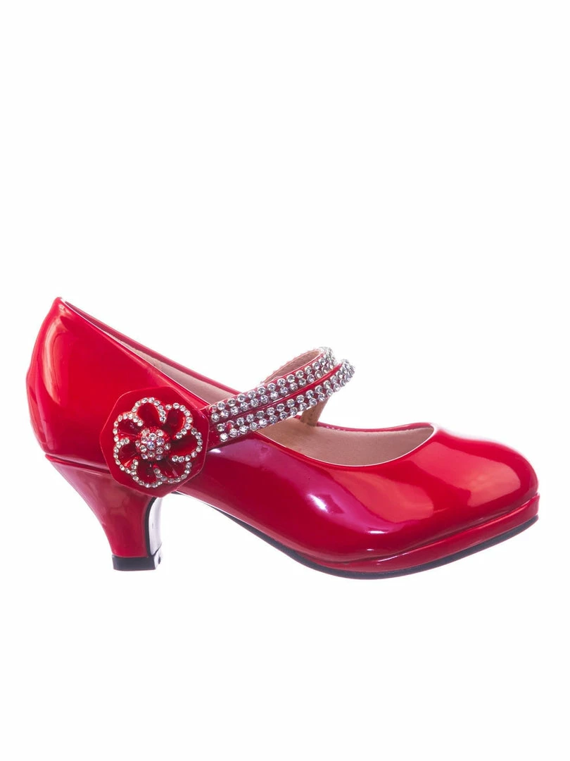 Forever Link Dana18K Children Girl High Heel Dress Pump W Rhinestone Crystal Rose Mary Jane