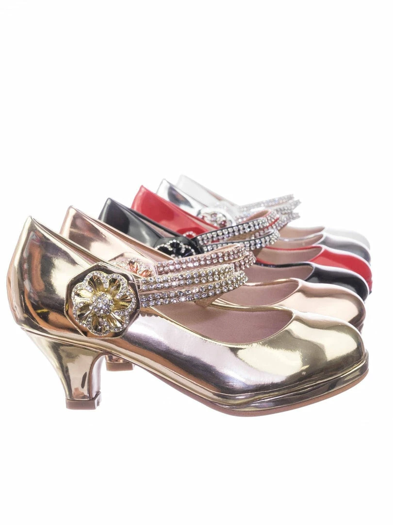 Forever Link Dana18K Children Girl High Heel Dress Pump W Rhinestone Crystal Rose Mary Jane