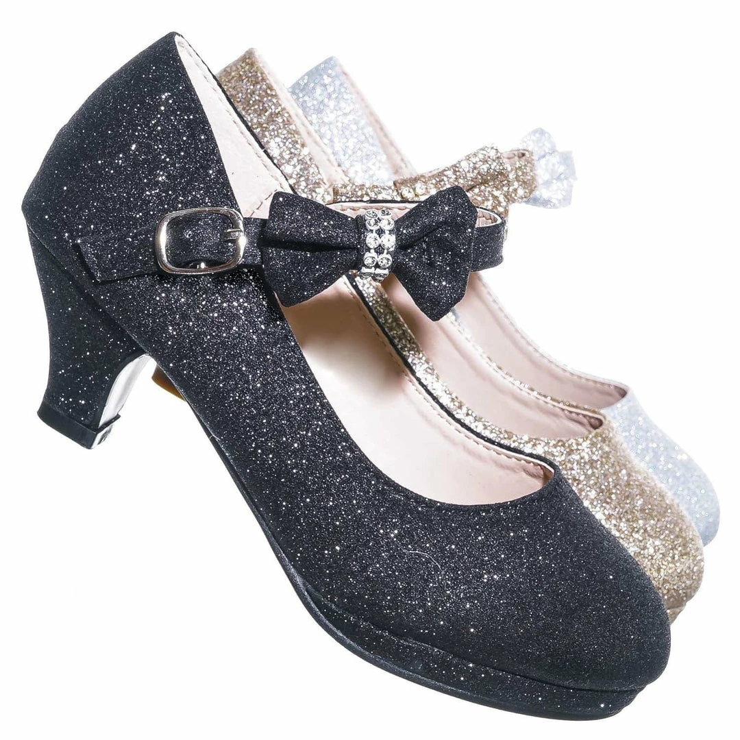 Forever Link Dana52K Girl Rounded Toe Mary Jane Pump - Children Kid Glitter Rhinestone Bow New