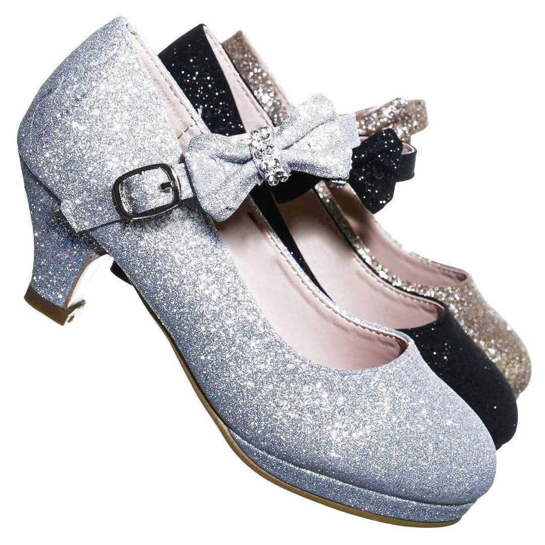 Forever Link Dana52K Girl Rounded Toe Mary Jane Pump - Children Kid Glitter Rhinestone Bow New