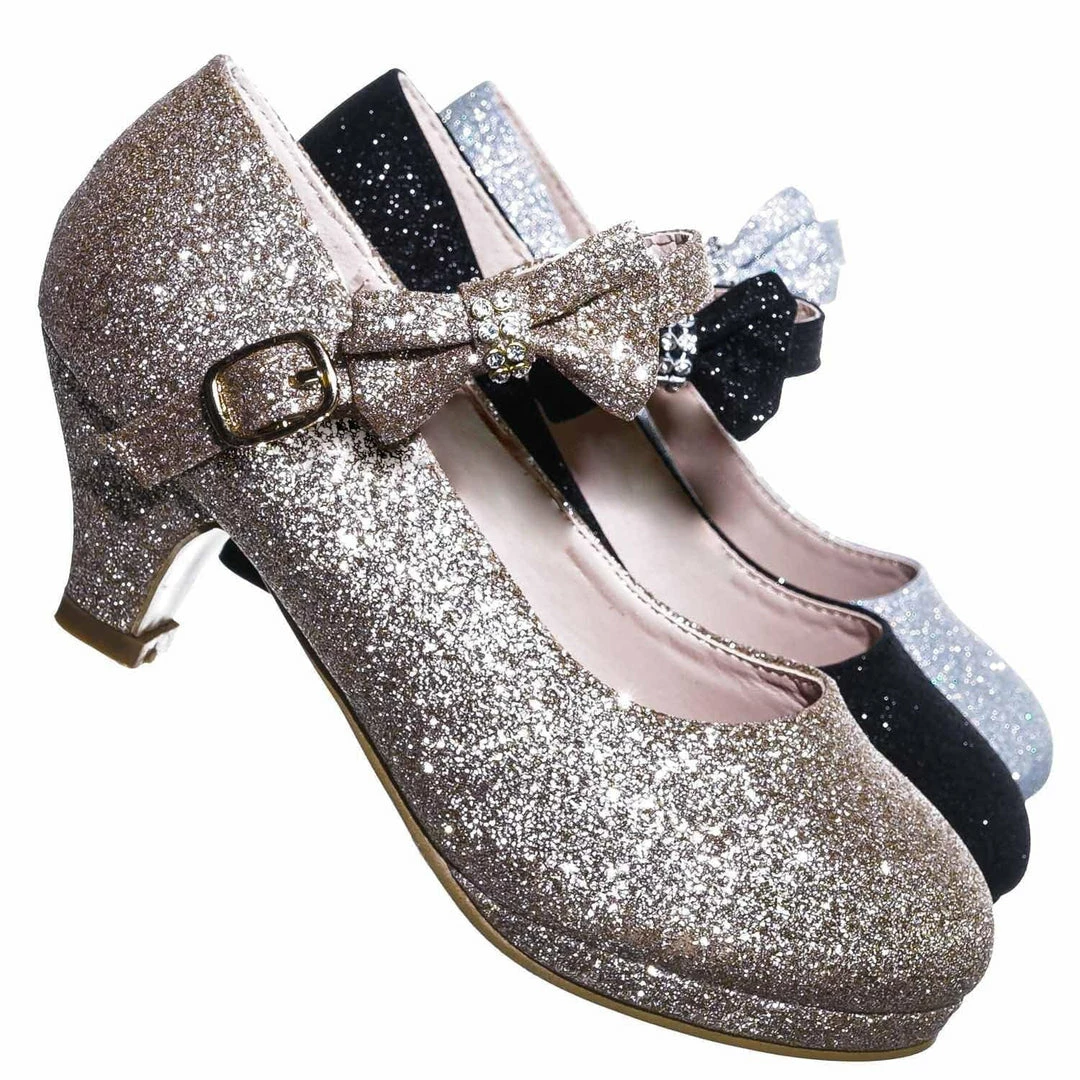 Forever Link Dana52K Girl Rounded Toe Mary Jane Pump - Children Kid Glitter Rhinestone Bow New