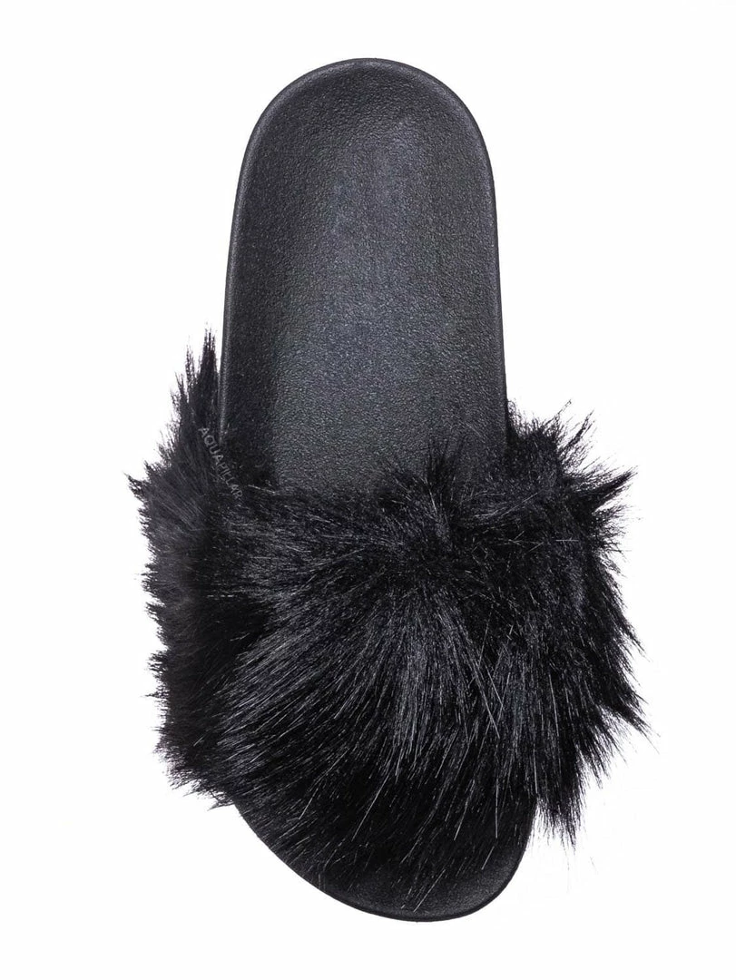 Forever Link New Delma30 Fuzzy Faux Fur Slides - Molded Footbed Shaggy Fluffy Flat Sandal
