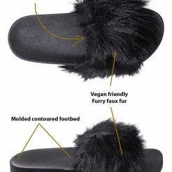 Forever Link New Delma30 Fuzzy Faux Fur Slides - Molded Footbed Shaggy Fluffy Flat Sandal