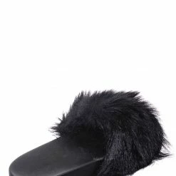 Forever Link New Delma30 Fuzzy Faux Fur Slides - Molded Footbed Shaggy Fluffy Flat Sandal