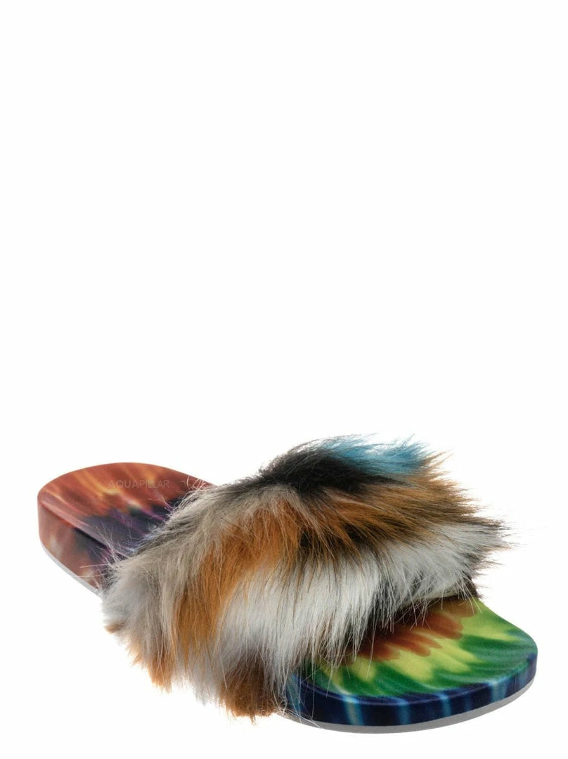 Forever Link New Delma30 Fuzzy Faux Fur Slides - Molded Footbed Shaggy Fluffy Flat Sandal