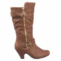 Forever Link Elvina32k Children Girl Western Biker Low Heel Dress Boots W Belt & Zipper New