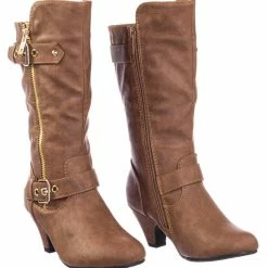 Forever Link Elvina32k Children Girl Western Biker Low Heel Dress Boots W Belt & Zipper New