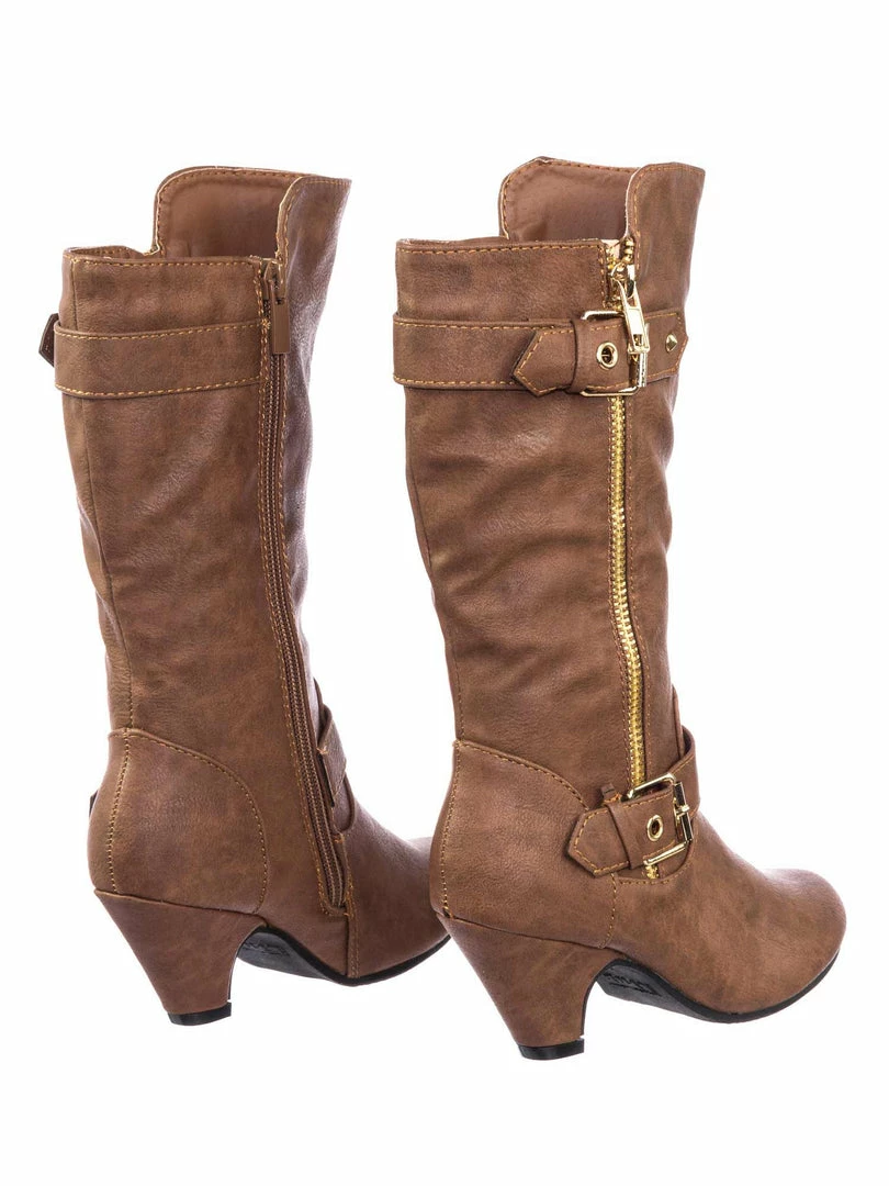 Forever Link Elvina32k Children Girl Western Biker Low Heel Dress Boots W Belt & Zipper New