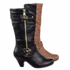 Forever Link Elvina32k Children Girl Western Biker Low Heel Dress Boots W Belt & Zipper New